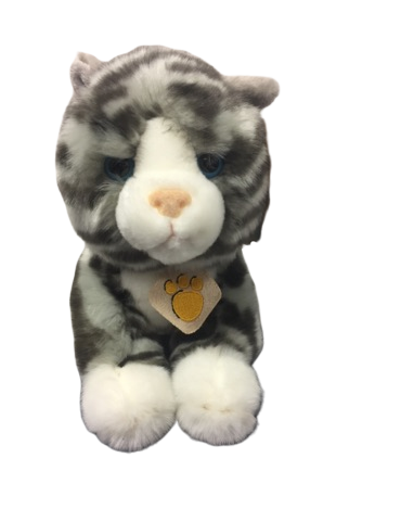 peluche chat tigré gris